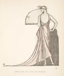 Un vestido de noche valioso, de una colección de láminas de moda