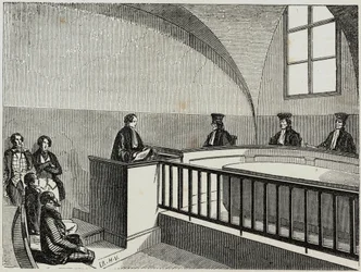 Una tesis en la escuela de derecho en París - Grabado en "Tableau-de-Paris" por Edmond Texier 1852