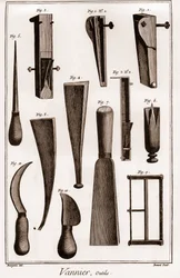Vannier - herramientas - fabricante de baloncesto - “La Gran Enciclopedia, o Diccionario Razonado de las Ciencias, las Artes y los Oficios” de Denis Diderot (1713-1784) y Jean d