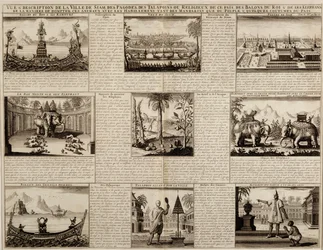 Vistas varias de Siam y Ayutthaya, de Du Royaume de Siam por Simon de la Loubere, publicado en 1688