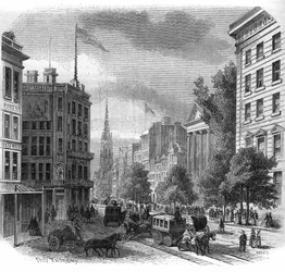 Vista de Broadway en Nueva York. Grabado de 1862-1863.
