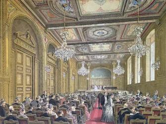 Vista de un concierto en la Salle Herz en la Rue de la Victoire, París, c.1870-80