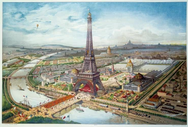 Vista de la Exposición Universal de 1889 en París. Grabado de 1889. París, Artes decorativas
