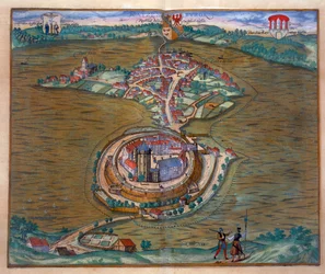 Vista de la Place de Louis le Grand, con una de las salas construidas con motivo del matrimonio de Monseigneur le Dauphin (detalle) (grabado en color)