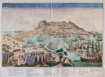 Vista de la Roca y la ciudad de Gibraltar durante el sitio de 1779