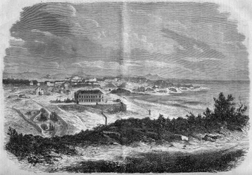 Vista de la ciudad de Biarritz, Pirineos Atlánticos (64) en 1858. Grabado en "Le Monde Illustré" n°75 del 18 de septiembre de 1858.
