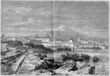 Vista de la ciudad de Catania al pie del volcán Etna. Sicilia, Italia