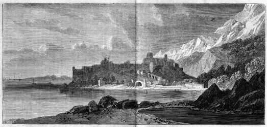 Vista de la ciudad de Mónaco en 1860. Grabado en “El Mundo Ilustre” n°157 del 14 de abril de 1860.