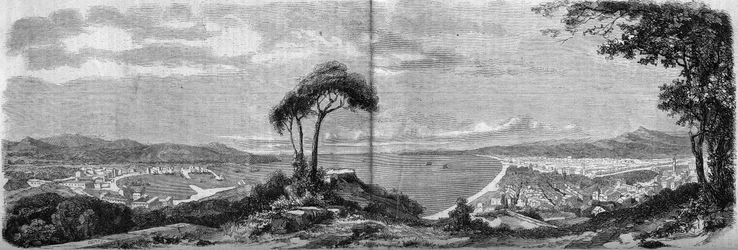 Vista de la ciudad de Niza en 1860. Grabado en “The Illustrous World” n°157 del 14 de abril de 1860.