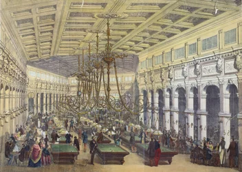 Vista del interior del Grand Cafe Parisien, París, grabado por Thibault, 1855