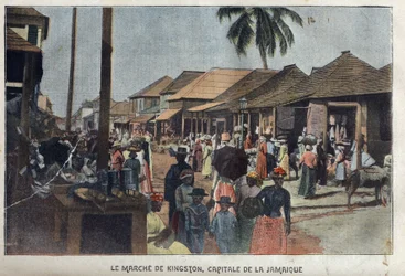 Vista de la marcha de Kingston, capital de Jamaica. "La-Croix-Illustree", 3 de febrero