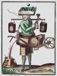 Fabricante de vinagre, grabado coloreado, Francia