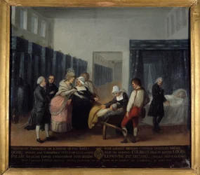 Visita del Sr. y la Sra. Necker al Hospital de los Inválidos - Escuela Francesa, Museo de Asistencia Pública, finales del siglo XVIII