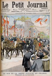 Visita del Rey y la Reina de Italia a Francia. Paseo por los bulevares con el Presidente de la República Francesa Emile Loubet - Ilustración para Le Petit Journal, 25 de octubre de 1903 - Víctor Manuel III