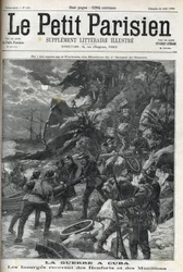 Guerra (de Independencia) en Cuba: Insurgentes recibiendo refuerzos y municiones. Los cubanos se levantaron contra la dominación española en 1895 y la guerra terminó en 1896 con la ayuda de los estadounidenses. "Le Petit Parisien", 24/04/1898.