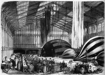 Guerra de 1870 - Sitio de París: talleres de construcción de globos en la estación de Orleans (hoy, Gare d