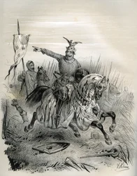 Guillermo el Conquistador durante el asalto y la toma de Mantes en julio de 1087, ilustración de "Francia en la Edad Media" (grabado)