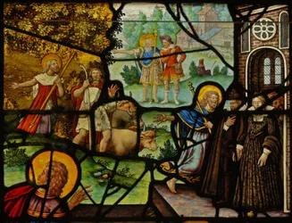 Ventana Charnier-10 que representa el Maná del Cielo; Cristo y la Hostia