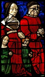Ventana E1 que representa a los donantes Duque Jean II de Borbón y su esposa Catherine