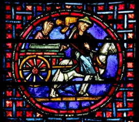 Ventana que representa a Julienne trasladando las reliquias de San Esteban a Constantinopla