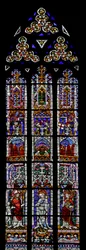 Vidriera que representa a San Martín, la Virgen y el Niño, San Gregorio (moderna)