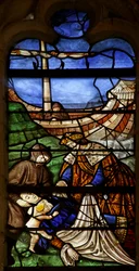 Ventana que representa a Santa María Magdalena: Condesa de Provenza muriendo en peregrinación a Tierra Santa