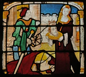 Ventana que representa a Salomé recibiendo la cabeza de San Juan Bautista (vidriera)