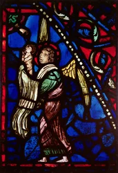 Ventana que representa un ángel presentando un alma a Dios Padre, Taller de Ile de France