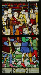 Vidriera que representa la Procesión de la Hostia por los Draperos, siglos XV-XIX