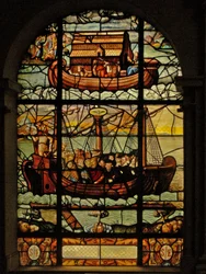 Ventana en el Charnier (w.3) que representa la historia del Arca de Noé y La Iglesia con Cristo y los Fieles
