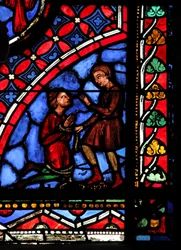 Ventana w05 que representa al mago Hermógenes y Fileto