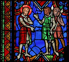 Ventana w06 que representa a San Julián de Brioude en el ejército de Diocleciano