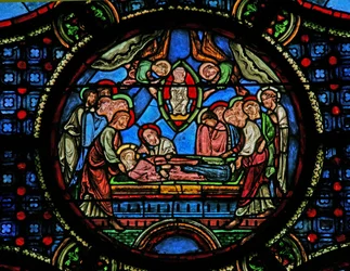 Ventana w0 que representa la Muerte de la Virgen María
