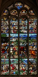 Abraham y Melquisedec; Santiago en batalla con los moros en España; escenas de la vida de Santiago