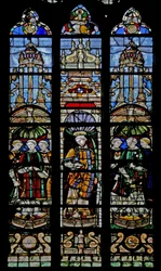 Ventana w12 que representa a siete diáconos incluyendo a Antoine de Crevant