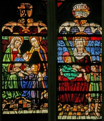 Ventana w132 que representa a María Salomé, Santa Ana, María y Cristo