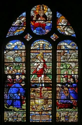 Ventana que representa la Prensa Mística; donante Jean le Teillieur des Ebrieux
