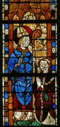 Ventana w17 que representa a San Nicolás y el donante Oudin de Troyes