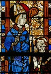 Ventana w17 que representa a San Nicolás y el donante Oudin de Troyes
