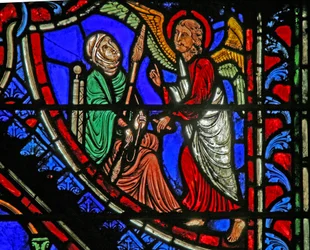 Ventana w1 que representa la Anunciación a Santa Ana
