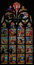 Ventana w1 que representa la Creación, el Génesis y la Redención