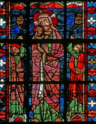 Ventana w201 que representa a Cristo llevando el alma de la Virgen al cielo