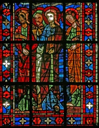 Ventana w201 que representa la Muerte de la Virgen María - los Apóstoles se reúnen