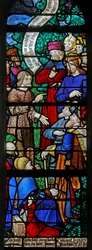 Ventana que representa a San Juan Bautista predicando el bautismo de Cristo en Betania