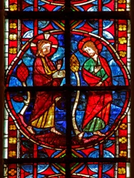 Ventana w210 que representa a Santiago con Cristo