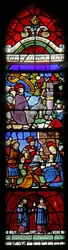 Ventana w22 que representa la Entrada a Jerusalén; Adoración de los Magos; San Cosme y San Damián
