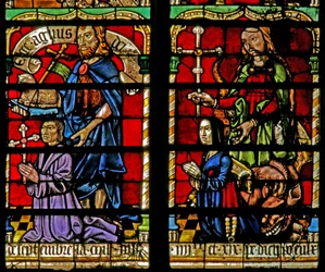 Un donante - Jean Corart y su esposa con San Juan Bautista y Santa Catalina