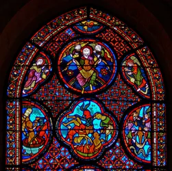 Ventana w23 que representa la Parábola del Rico y Lázaro: la sección superior