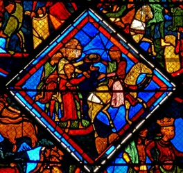 Ventana w24 que representa una escena de la historia de José: sus hermanos con su padre Jacob