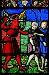 Ventana w2 que representa a Adán y Eva expulsados del Edén